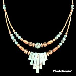 Native American Turquoise Silver Dangle Western Necklace‎ Vintage